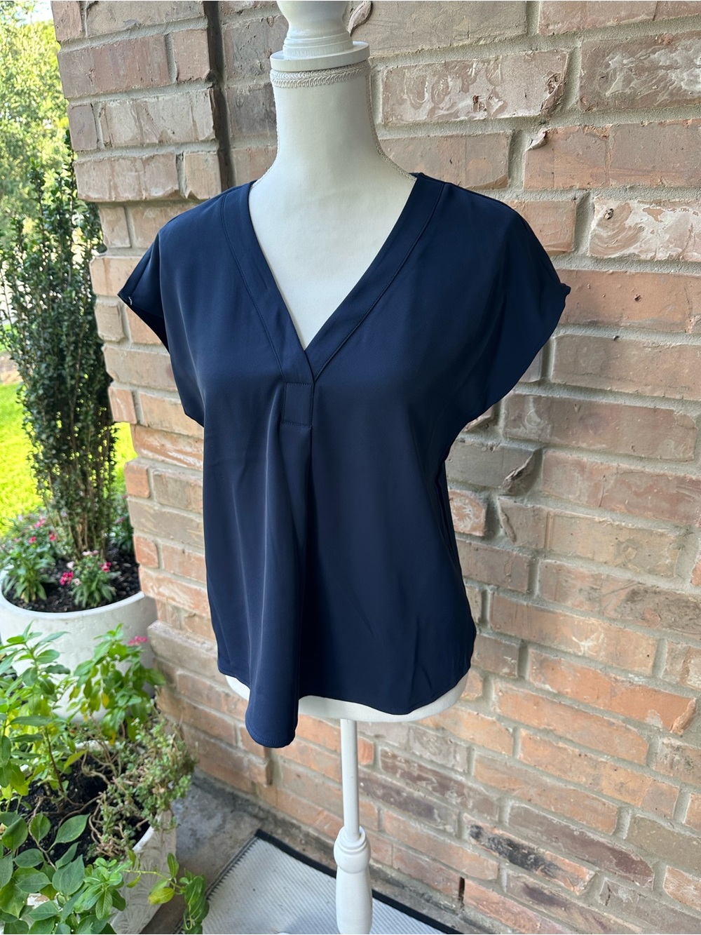 MELLODAY Navy V-Neck Short Sleeve Blouse